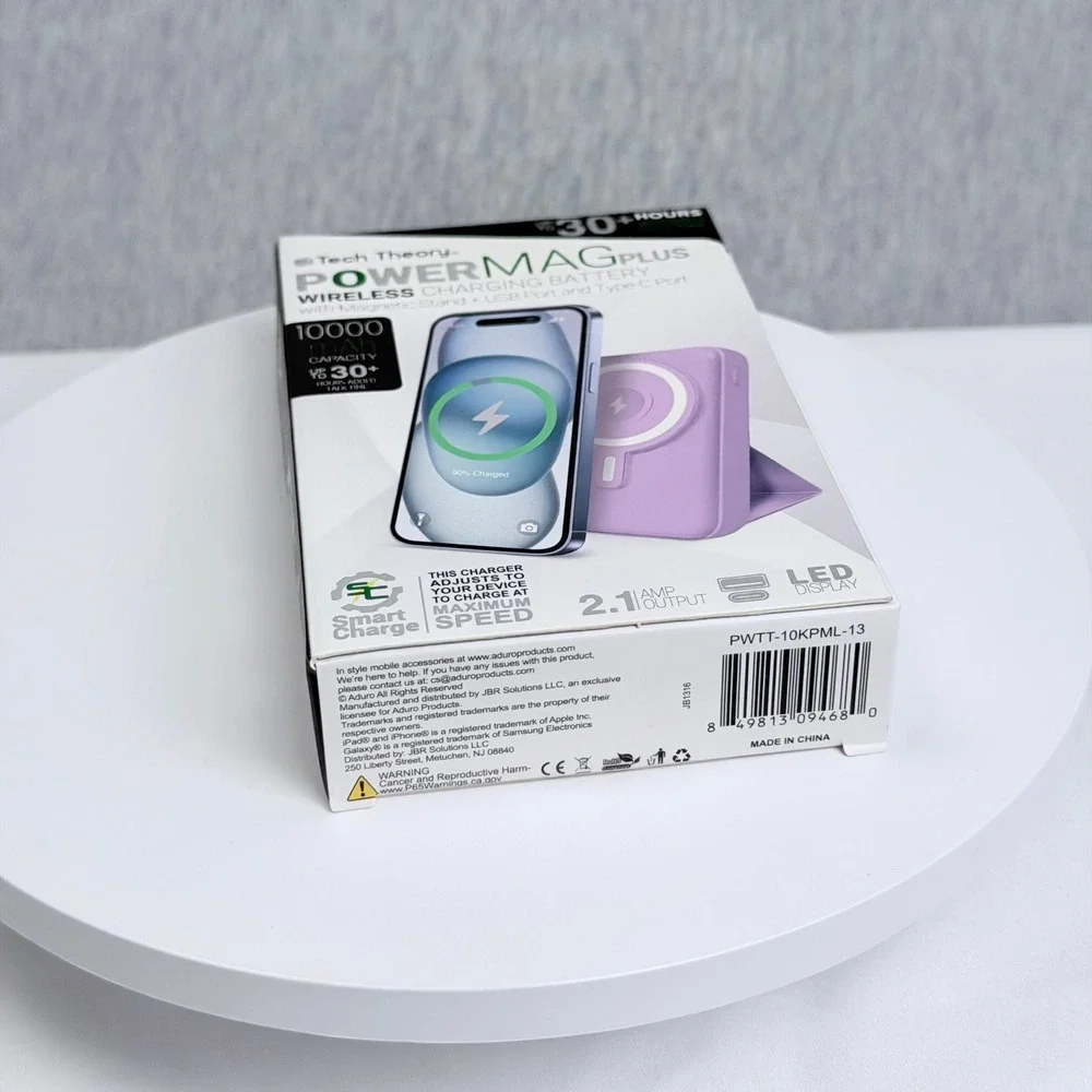 Tech Theory PowerMag Plus 10000mAh Wireless Charging Battery Purple PWTT10KPML13